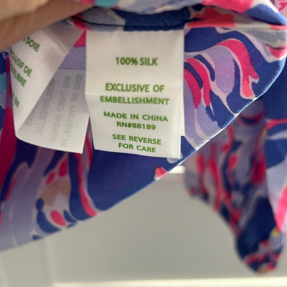 Lilly Pulitzer SARIA Silk Top Blouse Iris Pink Blue Shrimpy Chic BNWOT XXS - Picture 7 of 7